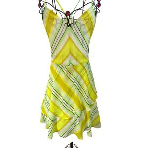NWT Christopher John Rogers Dress Halter Tiered Ruffle Plaid Yellow Mini | Sz Sm